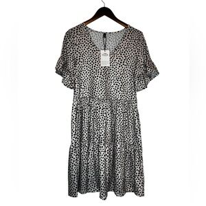 NC Look Swing Midi Dress in Black and White Polka Dot V Neck NEW